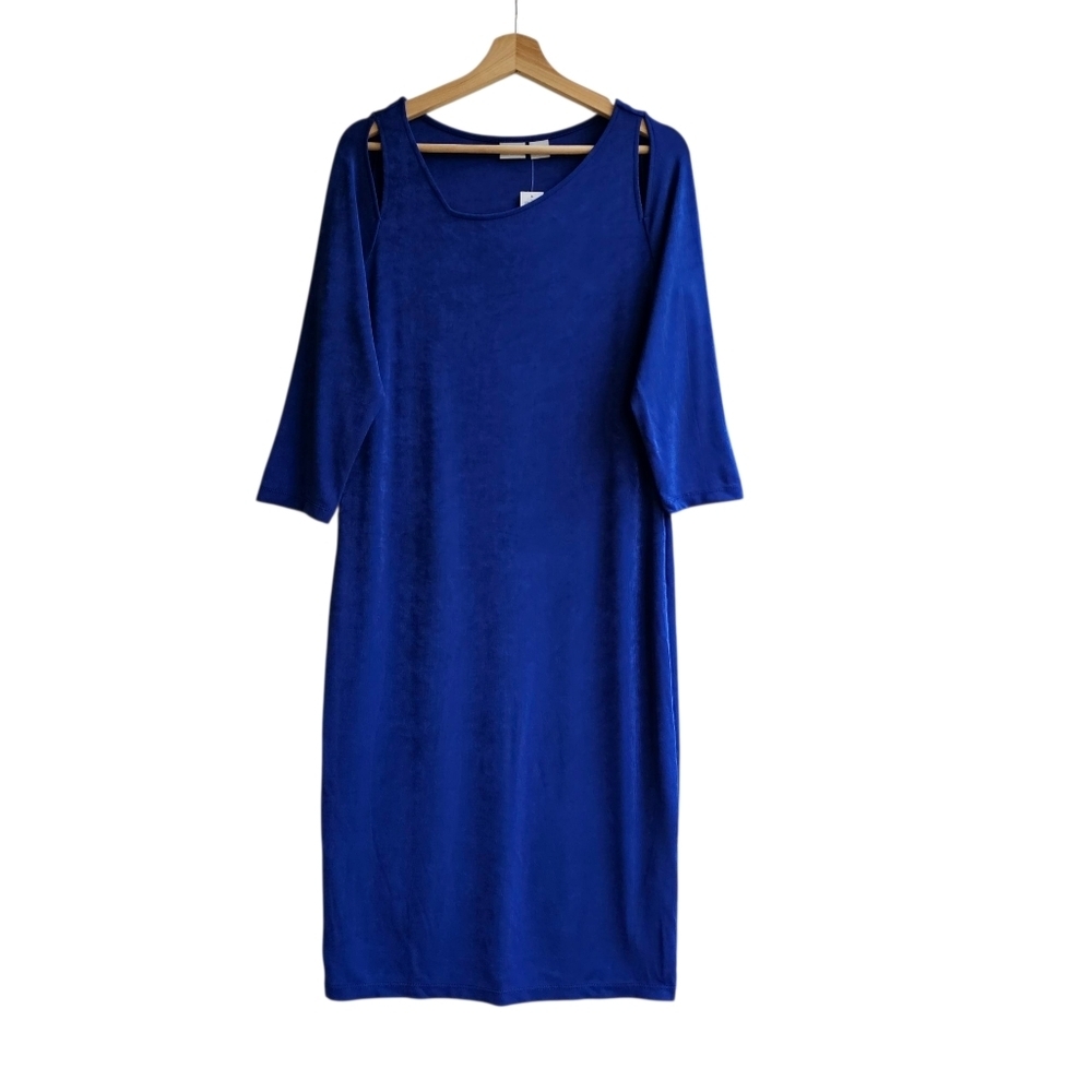 Chico's Travelers Seafaring Blue Split Shoulder Dress Size 1 US 8/10